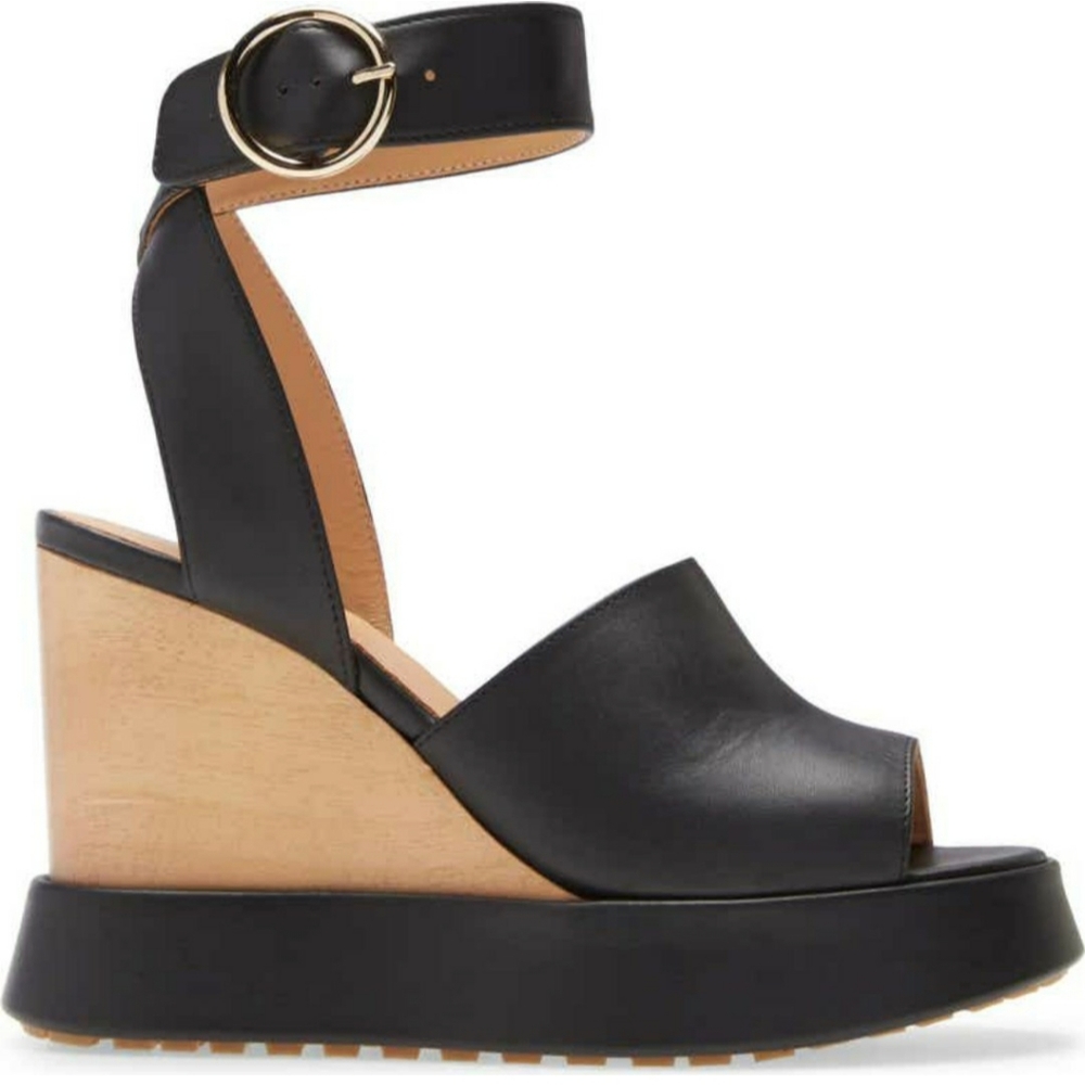NWT PALOMA BARCELO 40 Camacua  Ankle strap wedge BLACK SANDALS